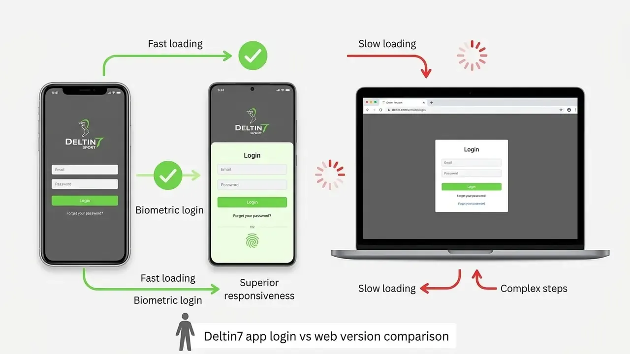 Deltin7 app login vs web version comparison